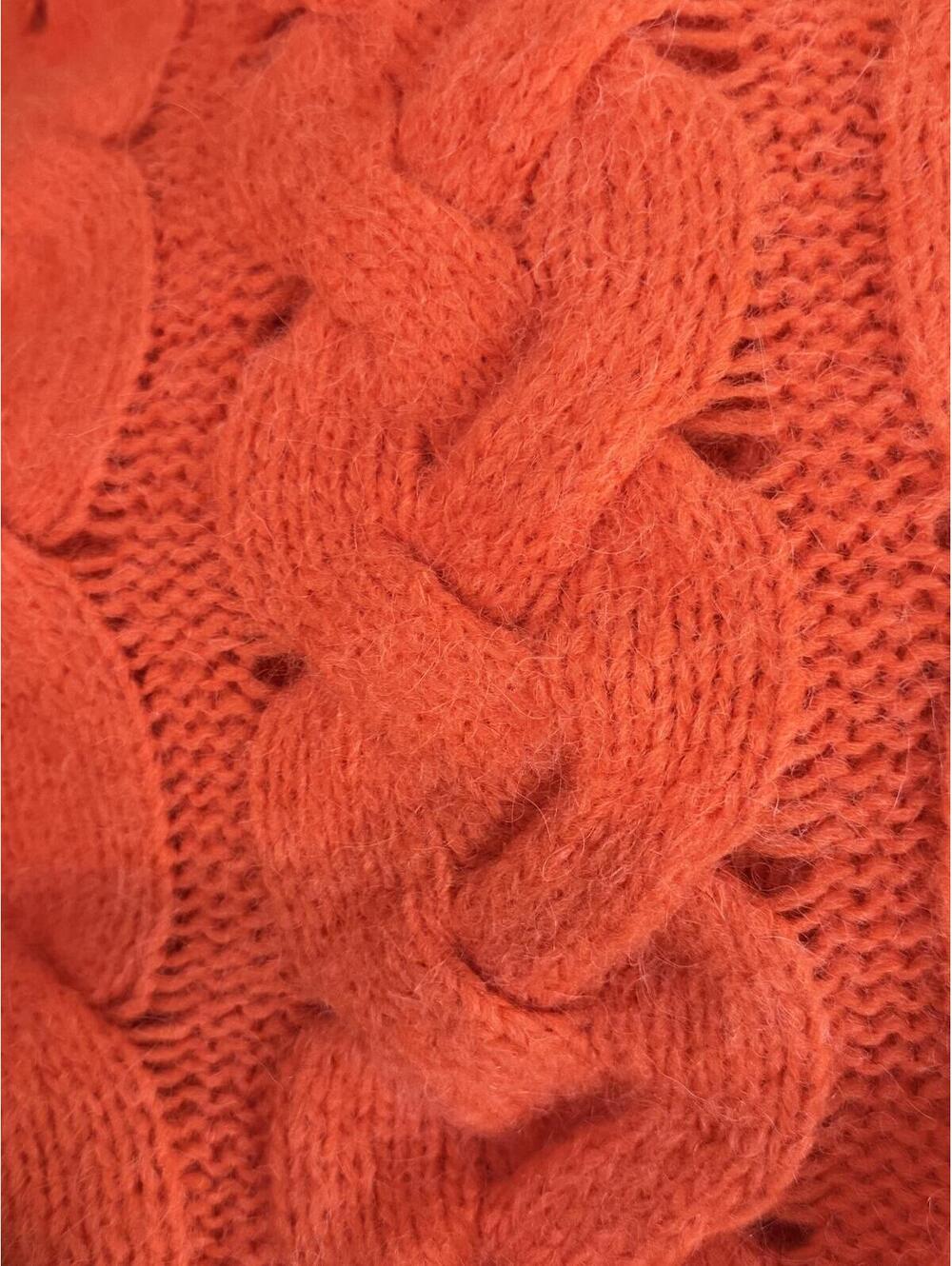 $298 FREE PEOPLE Clementine Soft Spun Cable Knit Pullover Orange Tango Sz L#1250 - Picture 4 of 11